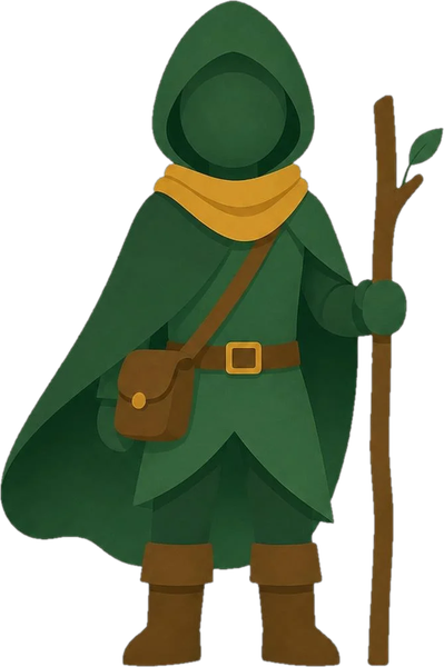 The Ranger: a hooded traveler with a walking staff