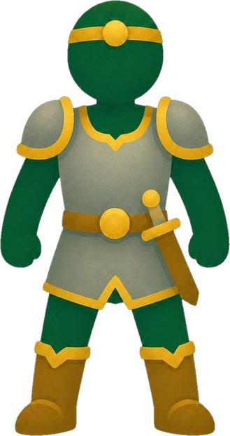 The Warrior: a hero in steel armor with a sword